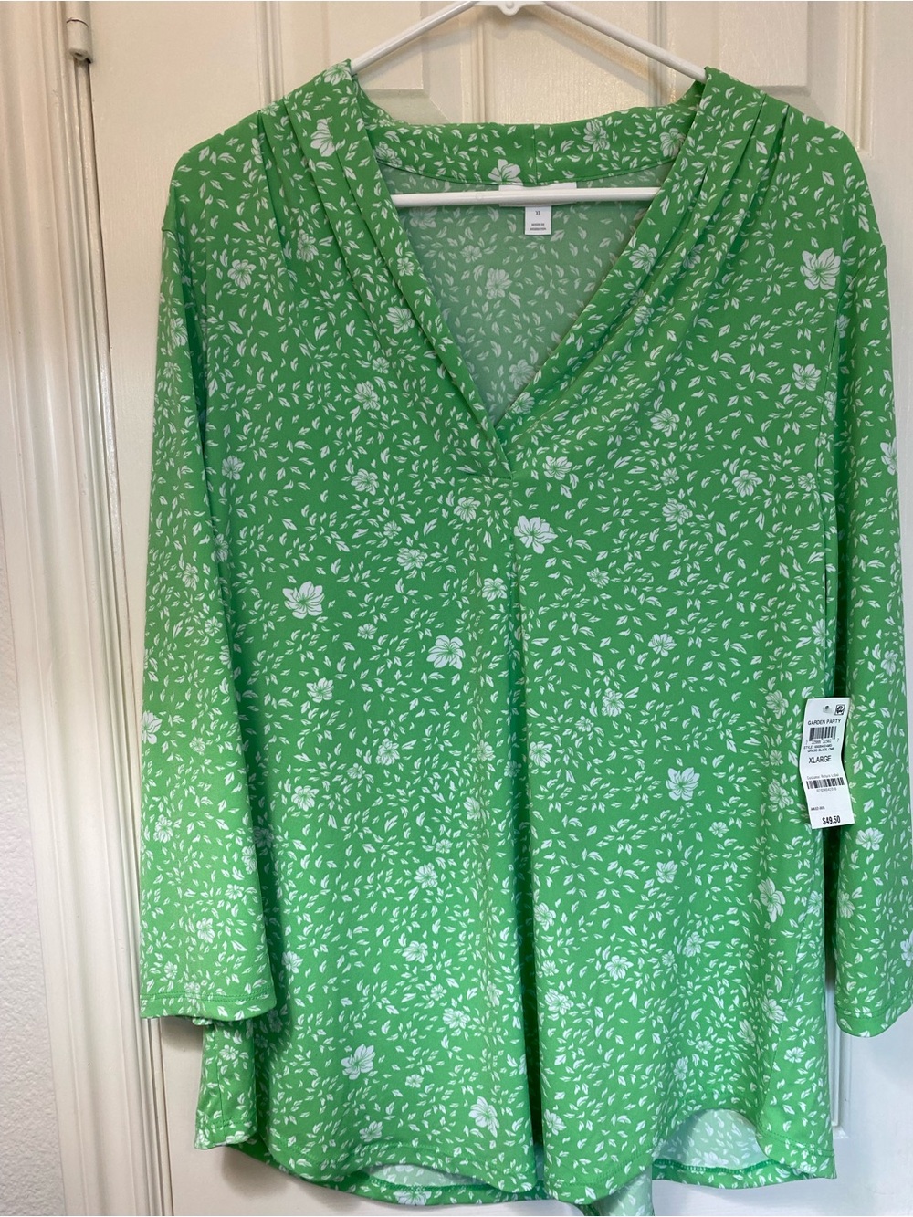 Charter Club Green V-Neck Floral Tunic Top